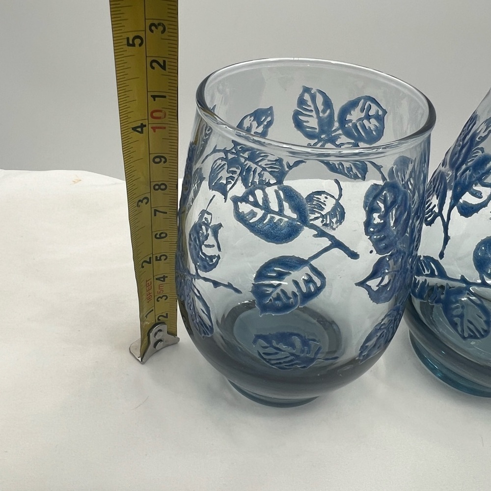 Libbey Juice Eventide Glasses Painted Blue leaves Set of 4 Vintage - Picture 7 of 9